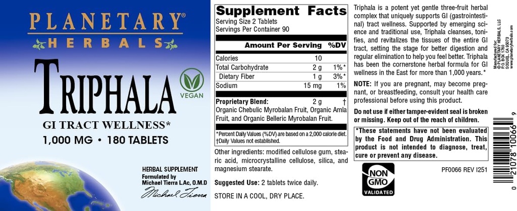 Planetary Herbals Triphala Internal Cleanser 1000mg for GI Tract Wellness - 180 Tablets 6