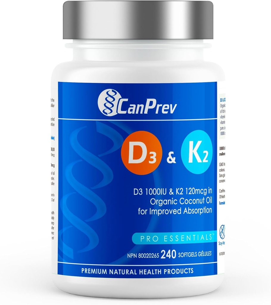 CanPrev D3 & K2 Vitamins 240 Softgels, 240-Day Supply, 1000IU Vitamin D3 & 120mcg K2, Supports Strong Bones, Teeth & Heart Wellness, Easy-to-Absorb with Organic Coconut Oil, No GMO, Gluten, Soy, Dairy 2
