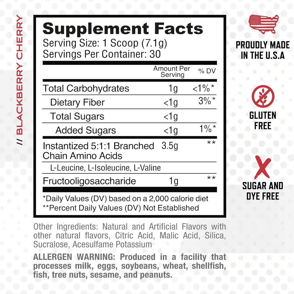 Purus Labs Everyday Amino BCAA Powder | Amino Acids for Muscle Hydration & Recovery | Sugar Free & Gluten Free | 30 Servings (BlackBerry Cherry) 3