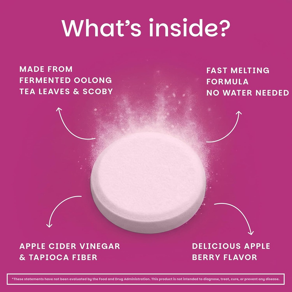 EZ Melts Dissolvable Sugar-Free Kombucha Tablets with SCOBY & Apple Cider Vinegar, Gut Health Supplements for Men & Women, Apple Berry Flavor, 2-Month Supply - 1 Pack 5