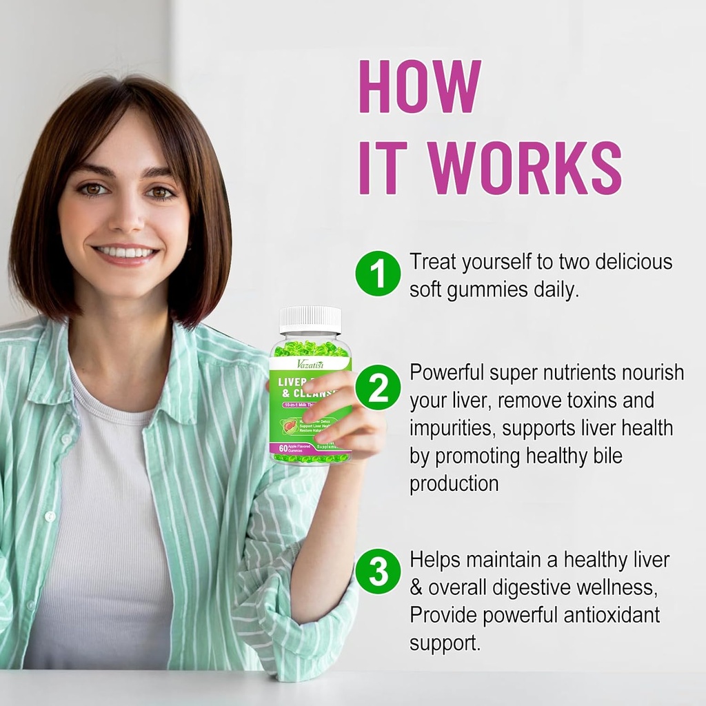 Liver Cleanse Detox Repair Gummies, Milk Thistle Gummies with Artichoke, Dandelion for Liver Support, Vegan & Non-GMO, Gelatin-Free, Apple Flavor 120ct 6