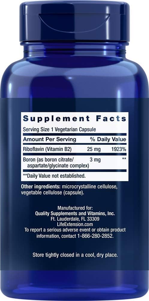 Life Extension Boron 3mg 180 Veg Caps - Triple Boron Complex with Boron Citrate, Glycinate, Aspartate - 3 mg Capsules - Enhanced with Vitamin B2 3