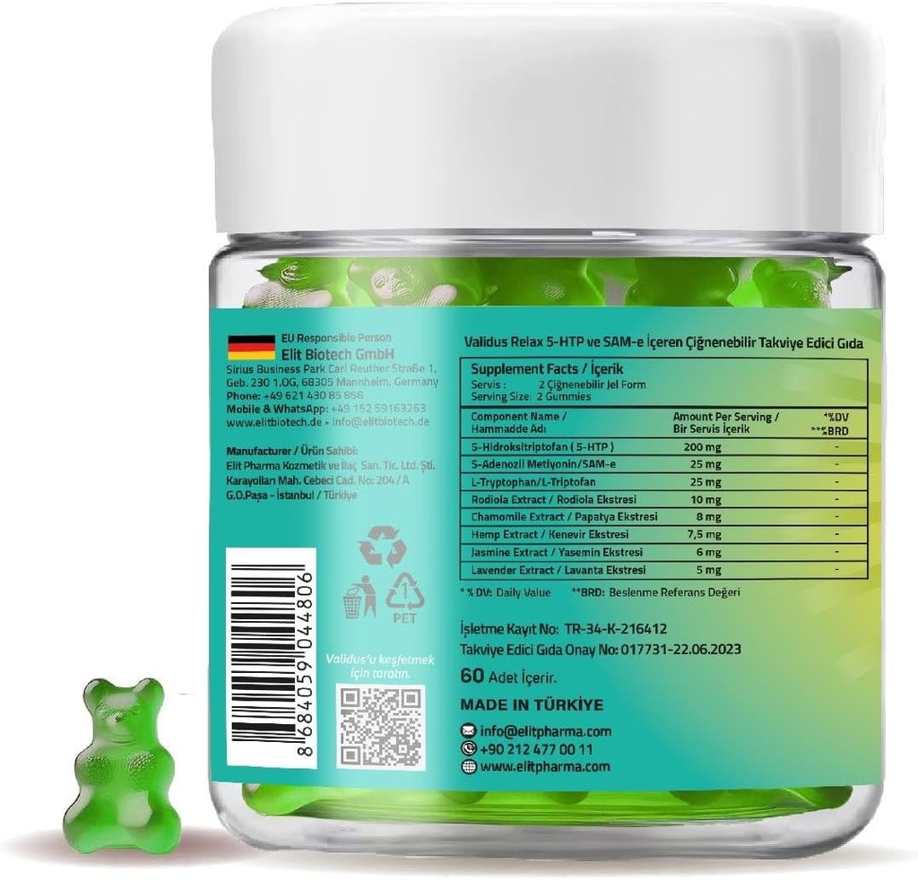 Validus Premium Stress Relief Gummies – 5-HTP 200mg & SAM-e 25mg Helps to Reduce Stress & Relaxation - Vitamin Support | Apple Flavor Gummies, Mood & Calm Supplement, Non-GMO, 60 Vegan Gummies 3