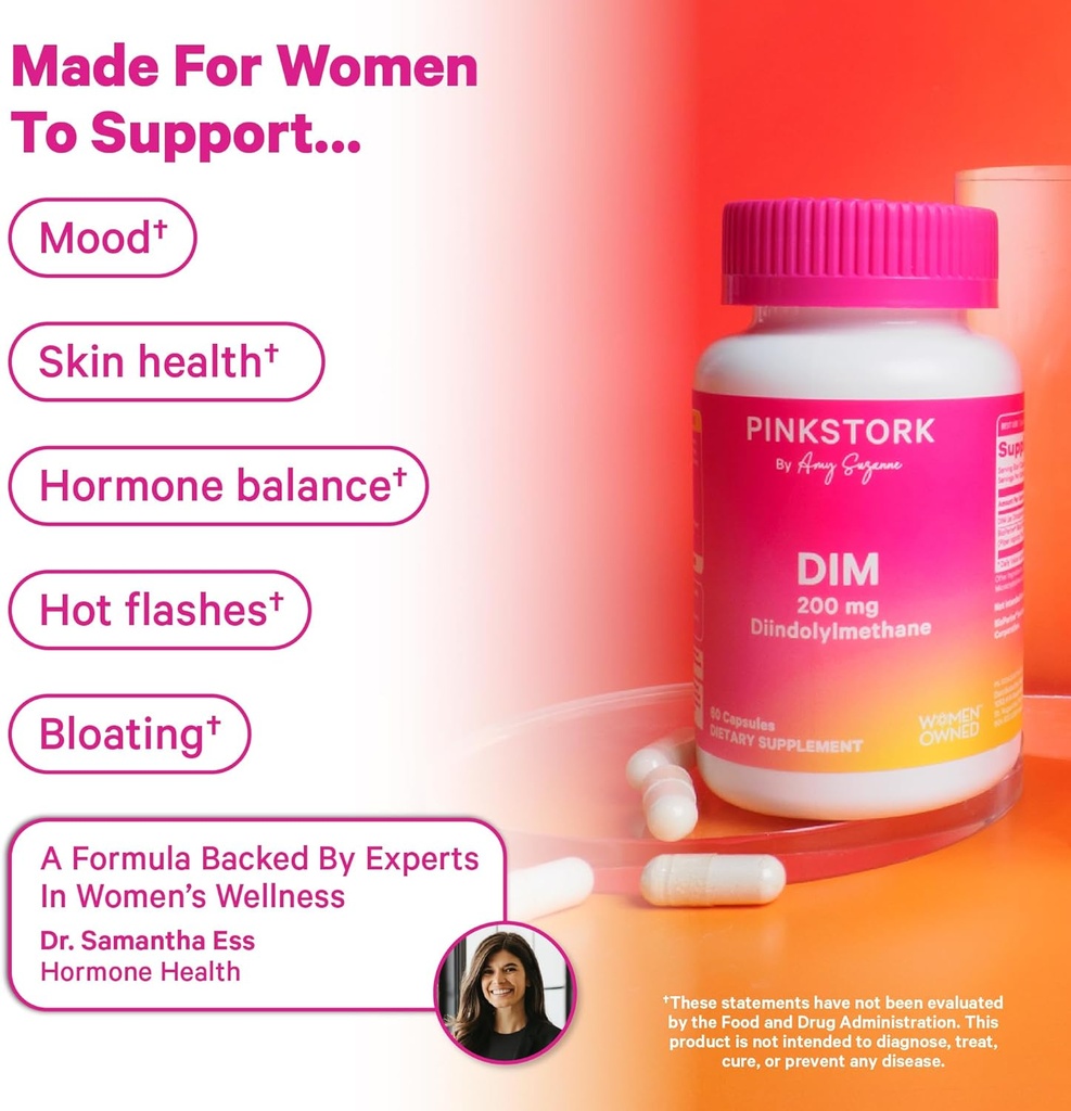 Pink Stork DIM Supplement for Women - Estrogen and Hormone Balance for Menopause, Perimenopause & PMS - DIM 200 mg Plus BioPerine for Mood Support - 60 Day Supply 4
