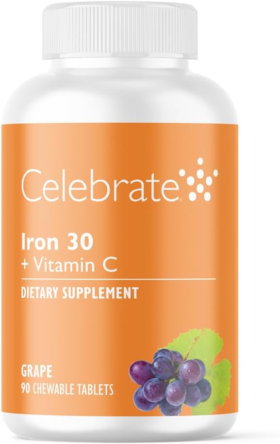 Celebrate Vitamins Iron Supplement with Vitamin C - 30mg Iron, 60mg Vitamin C, Bariatric Vitamins for WLS Patients, Vertical Sleeve & Gastric Bypass Surgery – Grape, 90 Chewable Tablets 2
