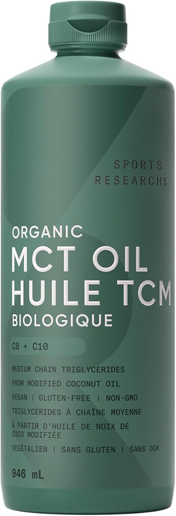 Sports Research Organic MCT Oil - Keto & Vegan MCTs C8, C10 from Coconuts - Fatty Acid Brain & Body Fuel, Non-GMO & Gluten Free - Flavorless Oil, Perfect in Coffee, Tea & Protein Shakes - 32 oz 2