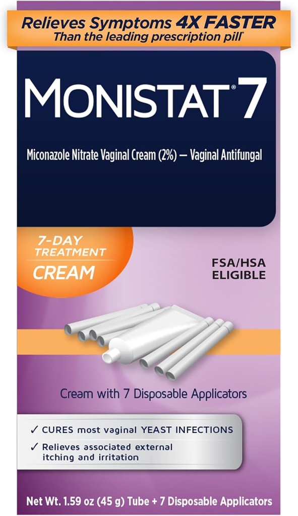 Monistat 7-Day Yeast Infection Treatment for Women, Miconazole Cream (45g Tube) & 7 Applicators, for Relief of Mild Vaginal Itching 2