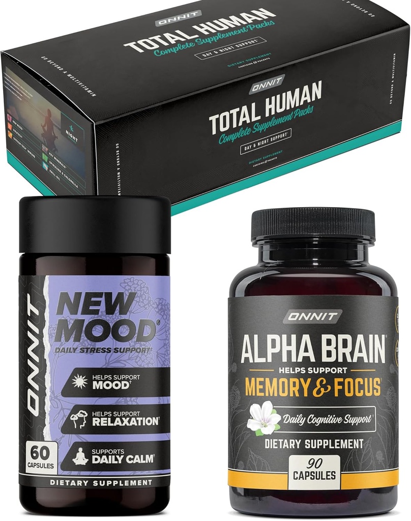ONNIT Total Human + Alpha Brain 90ct + New Mood 60ct Stack 2