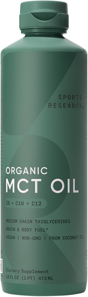 Sports Research Organic MCT Oil - Keto & Vegan MCTs C8, C10 from Coconuts - Fatty Acid Brain & Body Fuel, Non-GMO & Gluten Free - Flavorless Oil, Perfect in Coffee, Tea & Protein Shakes - 32 oz 5