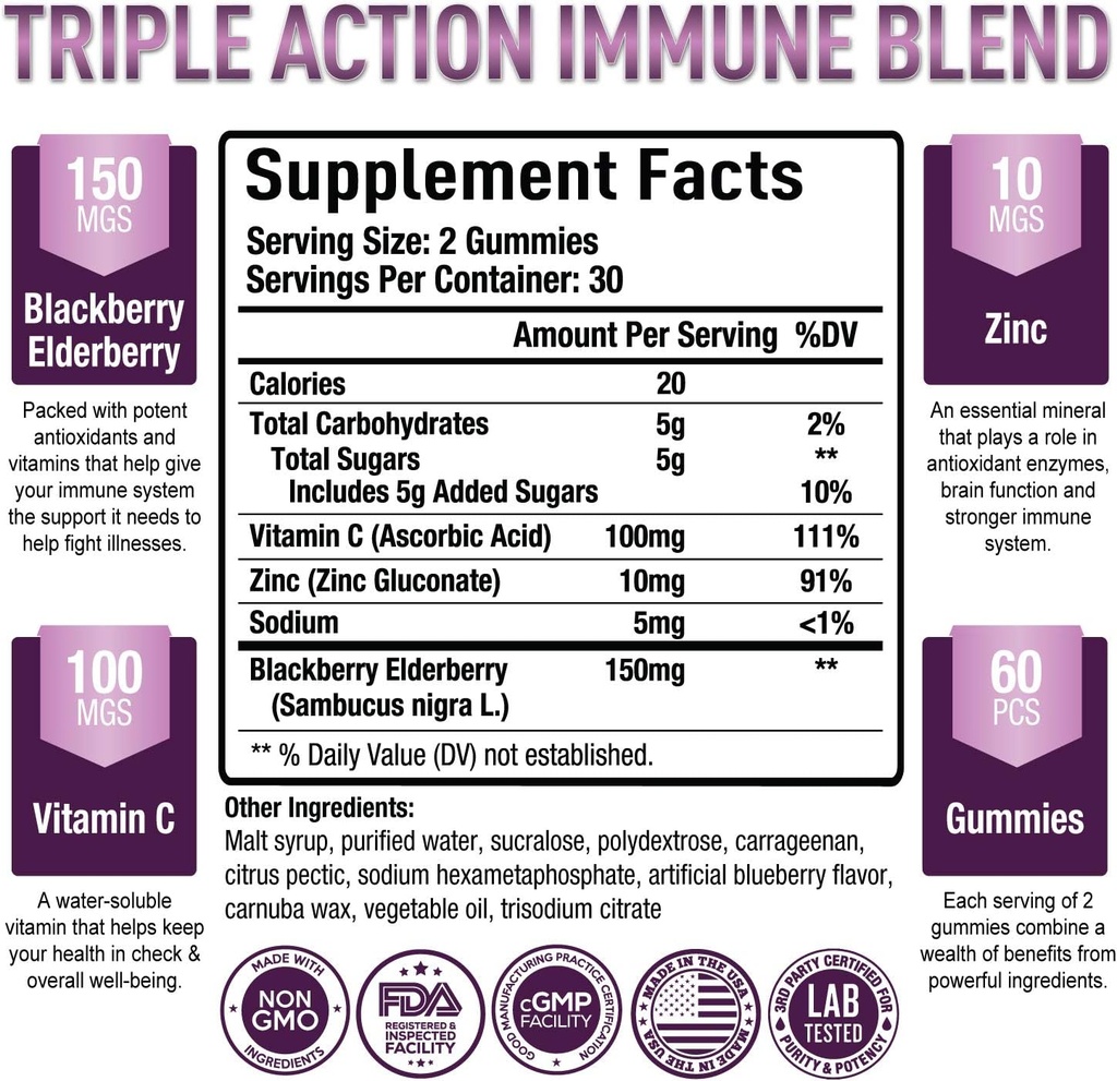 Purely Optimal Elderberry Gummies - Immune Support Supplement with Vitamin C & Zinc, Organic Black Elderberry Extract, Vegan, Non-GMO, Gluten-Free, 60 Count 6