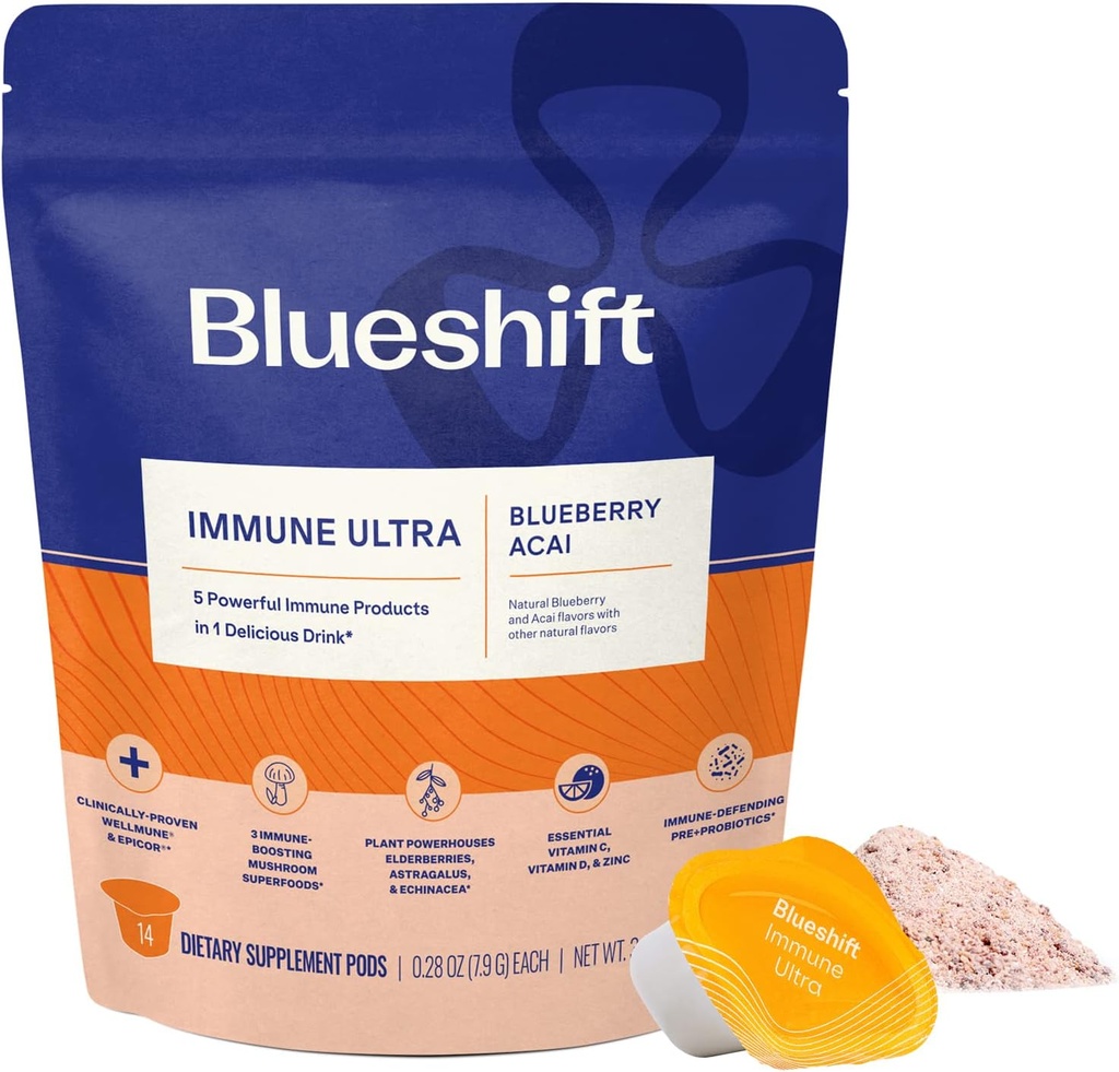 Blueshift Immune Ultra & Turmeric Citrus Medley Bundle - Immune Support Powder, Turmeric Powder Pods for Water, Vitamin C & Curcumin Supplements- Immune Ultra (14 Pack) & Turmeric Citrus (14 Pack) 3