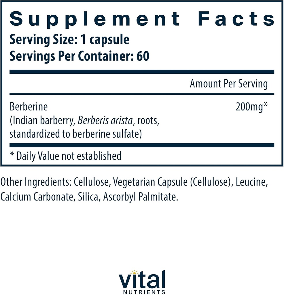 Vital Nutrients Berberine | Supports Healthy Bowel Function and Normal Triglyceride Levels | Vegan Supplement | Gluten, Dairy and Soy Free | 200 mg | 60 Capsules 3