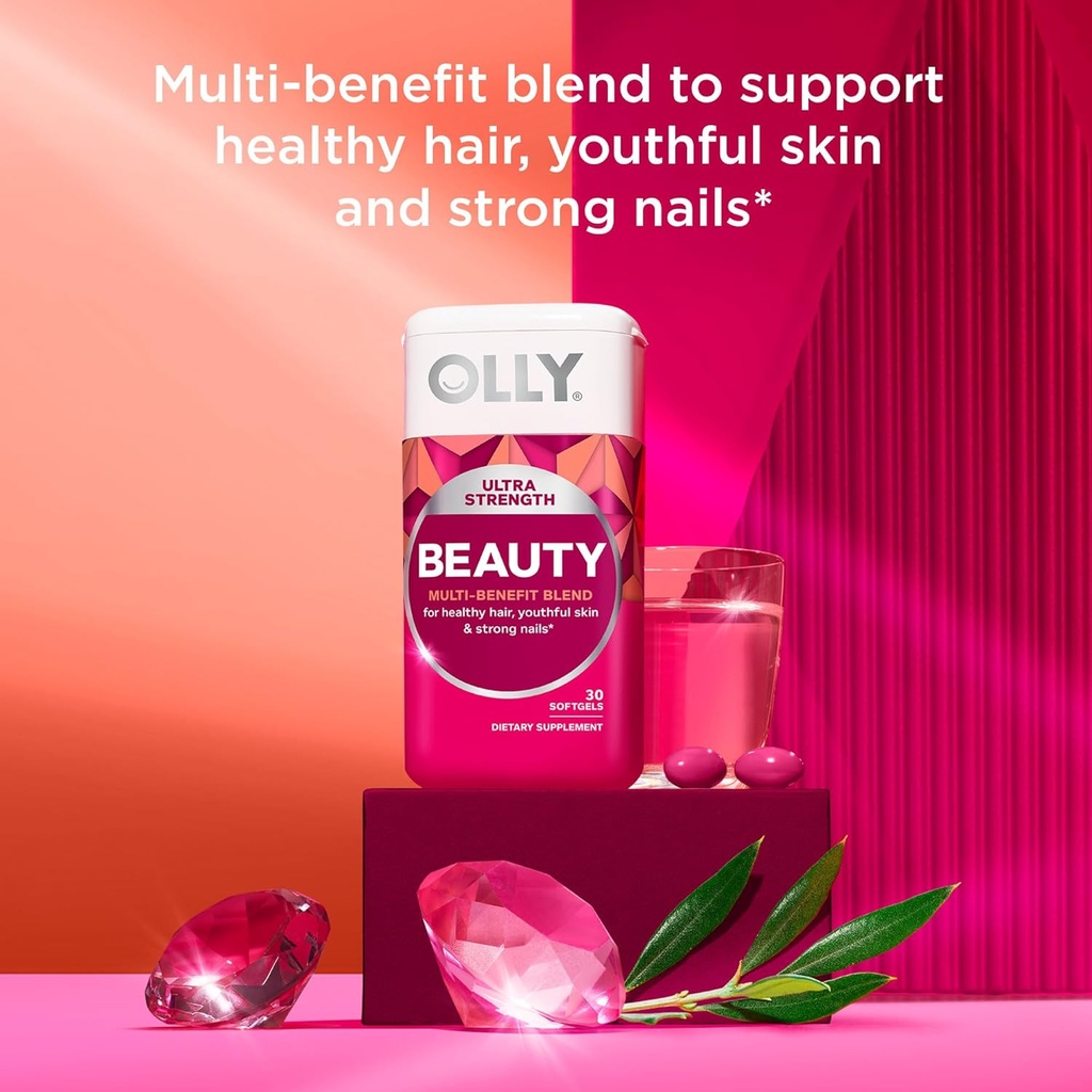 OLLY Ultra Strength Beauty Softgels, Healthy Hair, Skin and Nails, Biotin, Hyaluronic Acid, Collagen Peptides, Total Beauty Supplement, 30 Day Supply - 30 Count 3