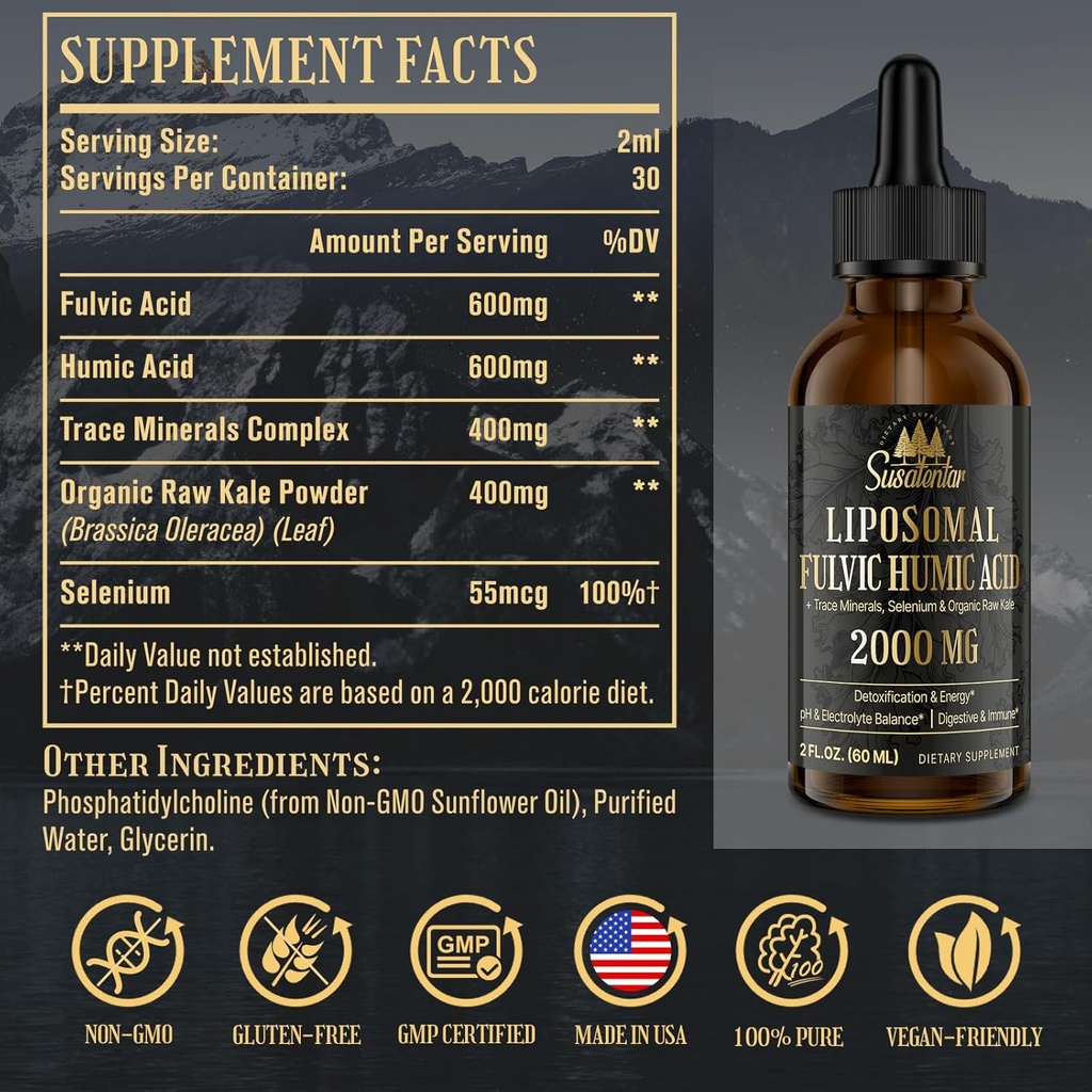 Liquid Liposomal Fulvic Humic Acid Supplement & 5000MG Shilajit Coffee for Focus, Energy 4