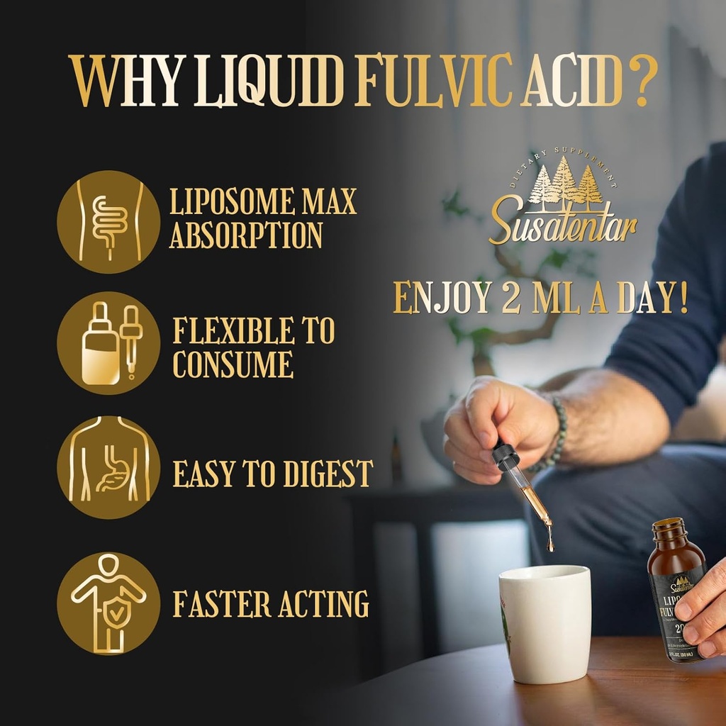 Liquid Liposomal Fulvic Humic Acid Supplement & 5000MG Shilajit Coffee for Focus, Energy 5