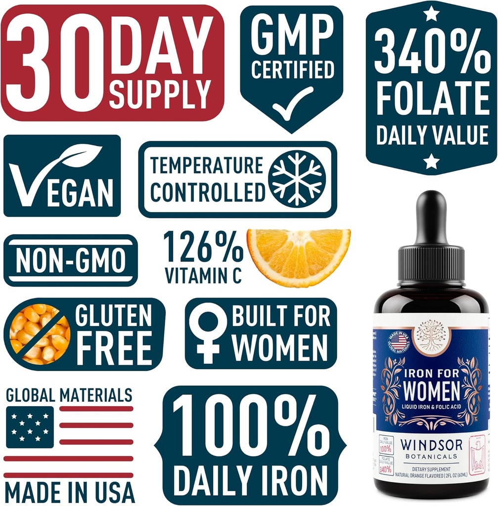 Womens Iron with Folic Acid Tablets and Liquid Drops - Enhanced Anemia and Pregnancy Support Bundle 5