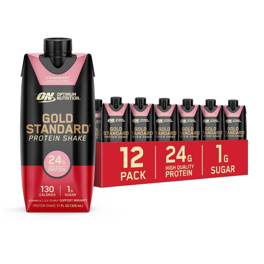 Optimum Nutrition Gold Standard Protein Shake, 24g Protein, Ready to Drink Protein Drinks, Strawberry, 11 Fl Oz, 12 Count (Pack of 1) (Packaging May Vary) 2