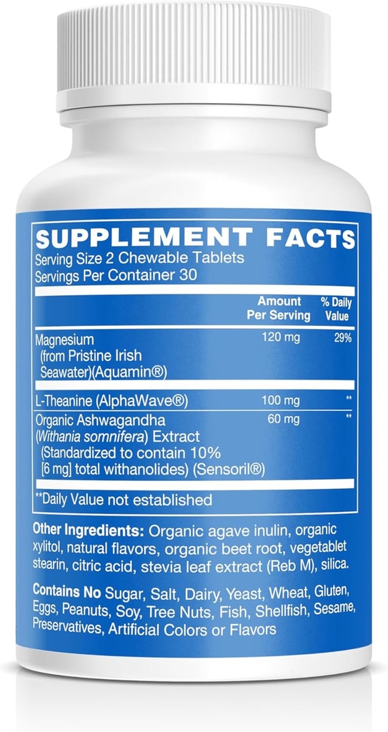 Magnesium & Ashwagandha Chewable Tablets for Adults – High Absorption Magnesium Stress Support Supplement – Gluten-Free, Vegan, Non-GMO, Grape-Flavored (60 Count) 3