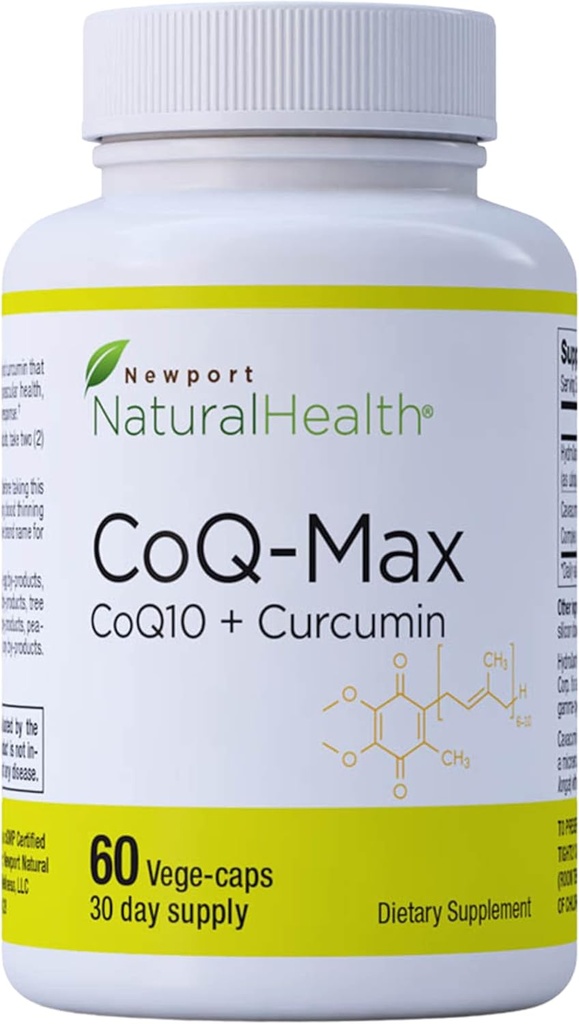 CoQ10 Max High Absorption Supplement with Turmeric Curcumin - 100 mg Capsules - Vegan - Heart Health, Energy, Mitochondria, Antioxidant with Cavacurmin™, HydroQsorb® Coenzyme 2
