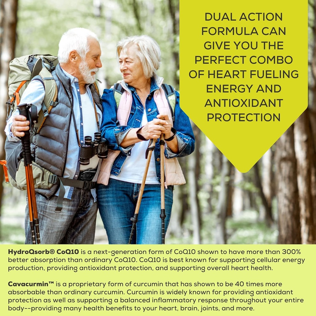 CoQ10 Max High Absorption Supplement with Turmeric Curcumin - 100 mg Capsules - Vegan - Heart Health, Energy, Mitochondria, Antioxidant with Cavacurmin™, HydroQsorb® Coenzyme 5