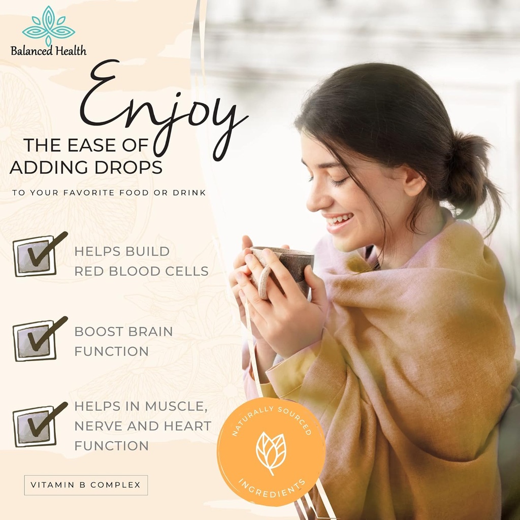 Vitamin B-Complex Drops, 2oz, 60 Doses, All 8 B-Vitamins, Immune Energy Support Supplement Non GMO Vegetarian Safe 5