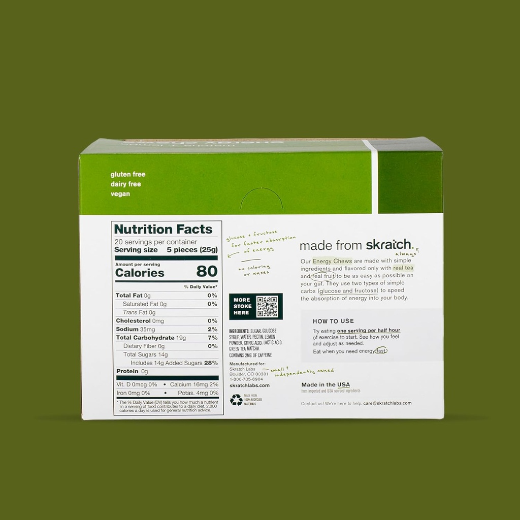 Skratch Labs Energy Chews | Gummies for Running, Cycling, and Sports Performance | Gel Alternative | Matcha + Lemon (10 Pack) | Gluten Free, Vegan 4