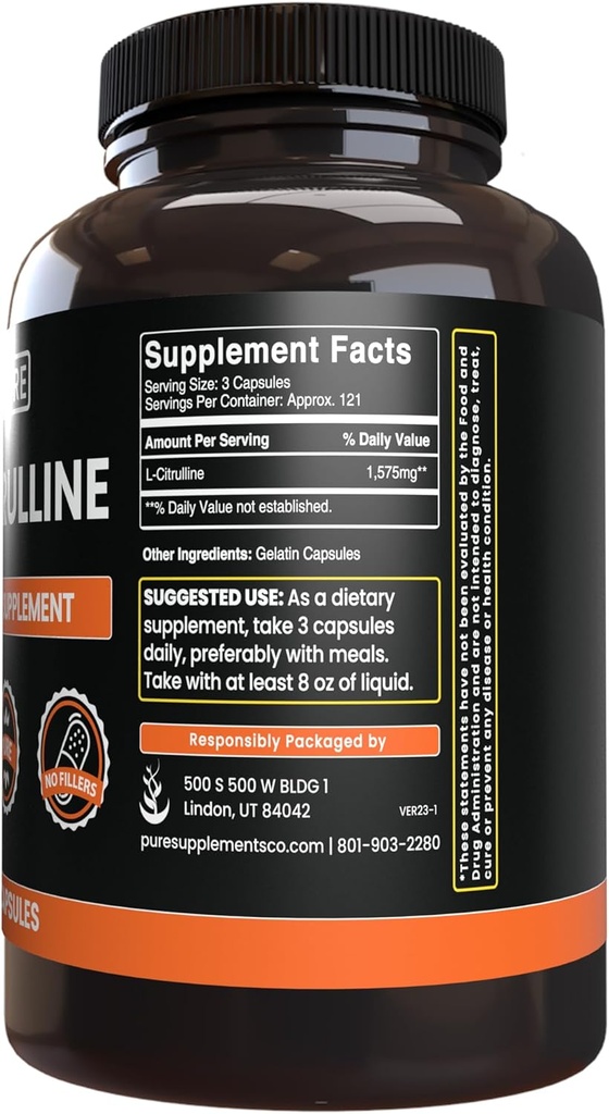 Pure Original Ingredients L-Citrulline (365 Capsules) No Magnesium Or Rice Fillers, Always Pure, Lab Verified 4