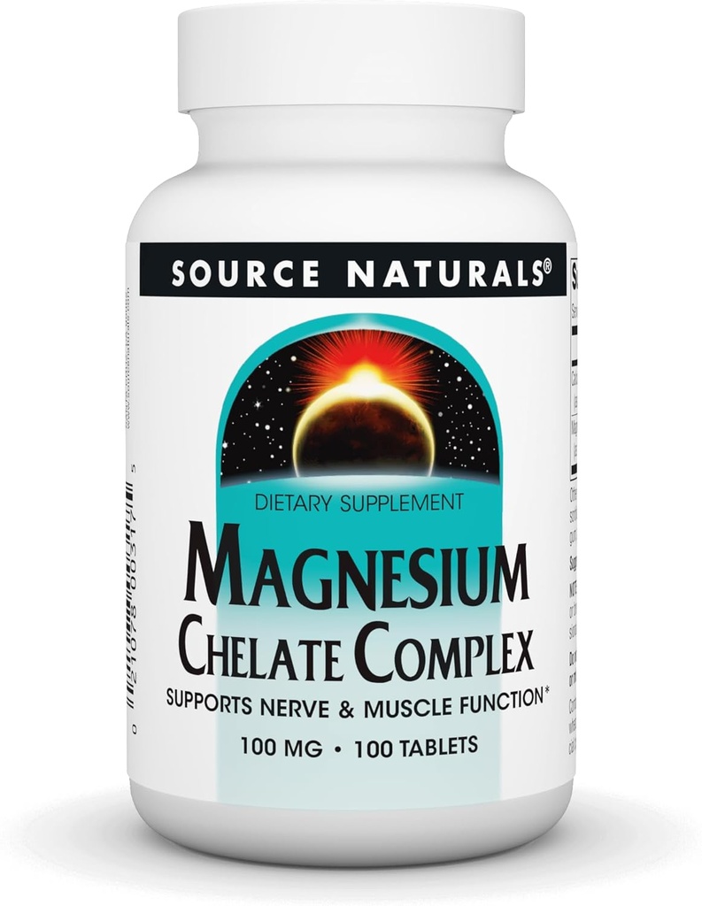 Source Naturals Magnesium Chelate Complex, Supports Nerve & Muscle Function*, 100 mg -100 Tablets 2