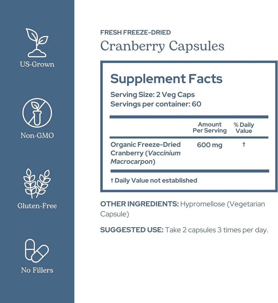 Eclectic Herb - Premium Freeze Dried Cranberry Capsules | Urinary Tract Support | Cranberry Supplement for Urinary Tract Health | Organic, Non-GMO, Vegan (120 CT | 300 mg) 3