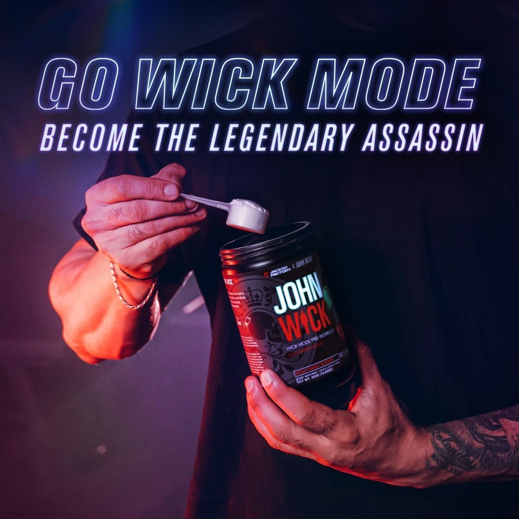 Jacked Factory X John Wick - Wick Mode Pre Workout Powder - Intense Energy, Battle-Ready Focus, Unstoppable Commitment, and Sheer Will - 40 Servings, Baba Yaga Blue Raz 5