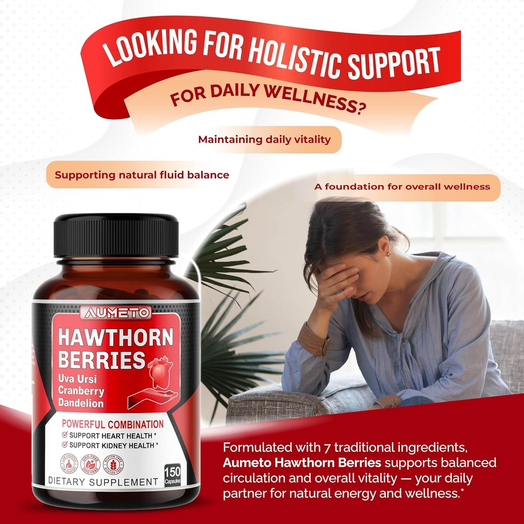 7 in 1 Ultra Hawthorn Berry with Uva Ursi Dandelion Cranberry Apple Cider Vinegar - Heart, Kinney Health Support 3