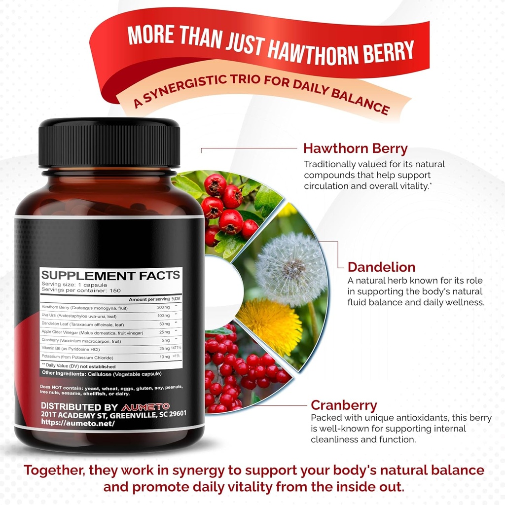 7 in 1 Ultra Hawthorn Berry with Uva Ursi Dandelion Cranberry Apple Cider Vinegar - Heart, Kinney Health Support 5