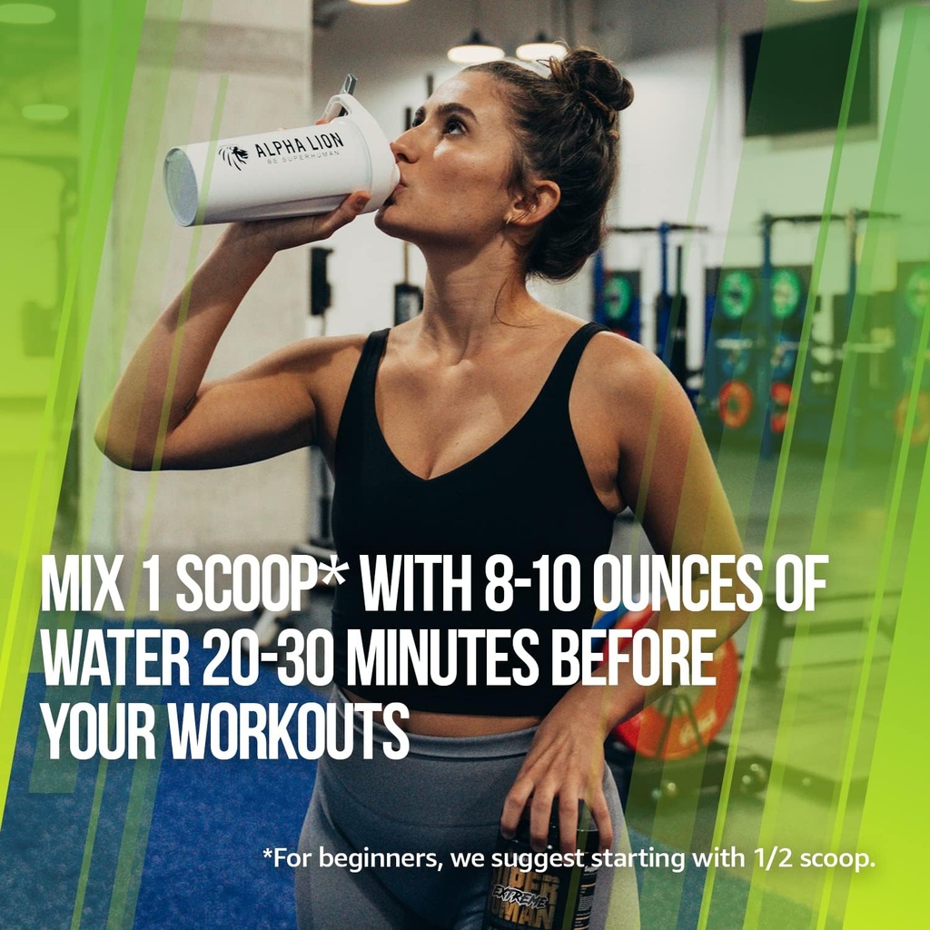 ALPHA LION Superhuman Extreme High Stim Pre Workout Powder, Beta Alanine, L-Taurine & 356mg Tri-Source Caffeine for Sustained Energy, Nitric Oxide & Citrulline for Pump (21 Servings, Sour Gummy Bear) 6