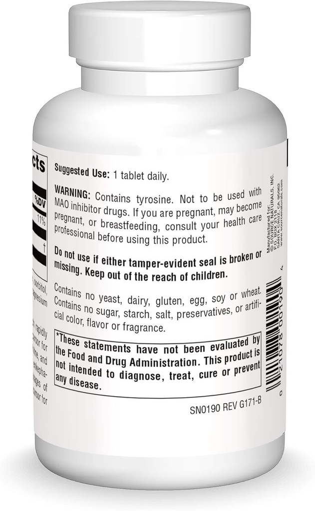 Source Naturals L-Tyrosine -Free Form Amino Acid Supplement - 100 Tablets 3