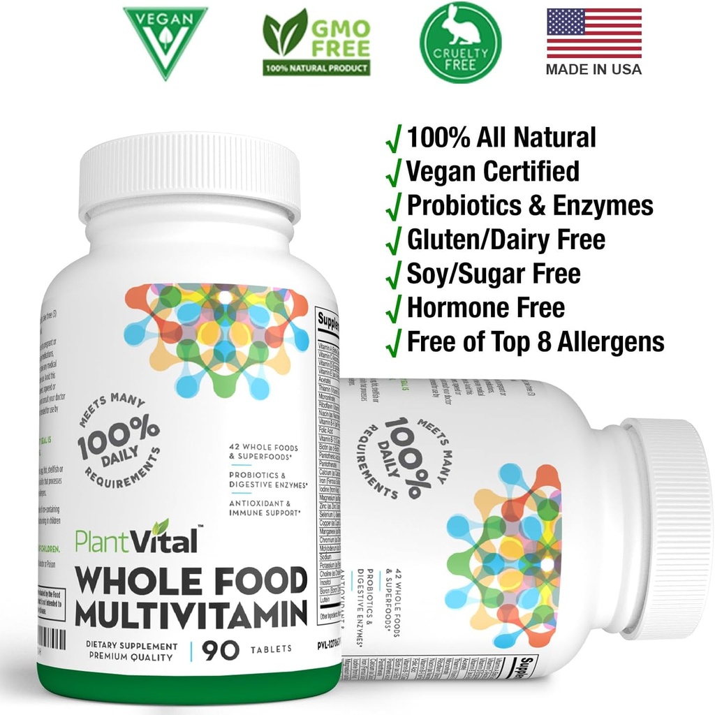 Plantvital Whole Food Multivitamin - Multivitamins with 42 Superfoods Raw Veggies and Fruits Vitamins Earth Energy Fruits and Veggies Supplement Pure Fruit and Vegetable Supplements - 90 Tablets 5
