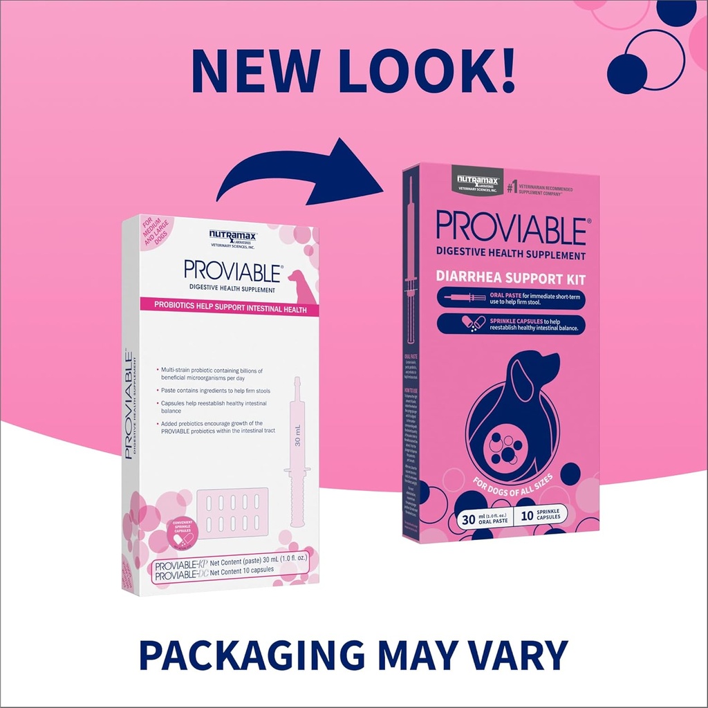 Nutramax Proviable Probiotics for Dogs, Diarrhea Support Kit, Digestive Health Supplement with Multiple Strains of Bacteria, Plus Prebiotics, Kaolin and Pectin, 30 ml Paste and 10 Capsules 3