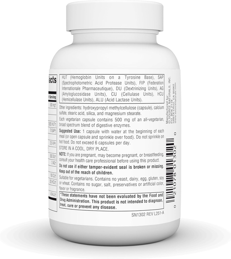 Source Naturals Essential Enzymes 500mg Bio-Aligned Multiple Enzyme Supplement Herbal Defense for Digestion, Gas, Constipation & Bloating Relief - Supports Immune System* - 120 Vegetarian Capsules 5