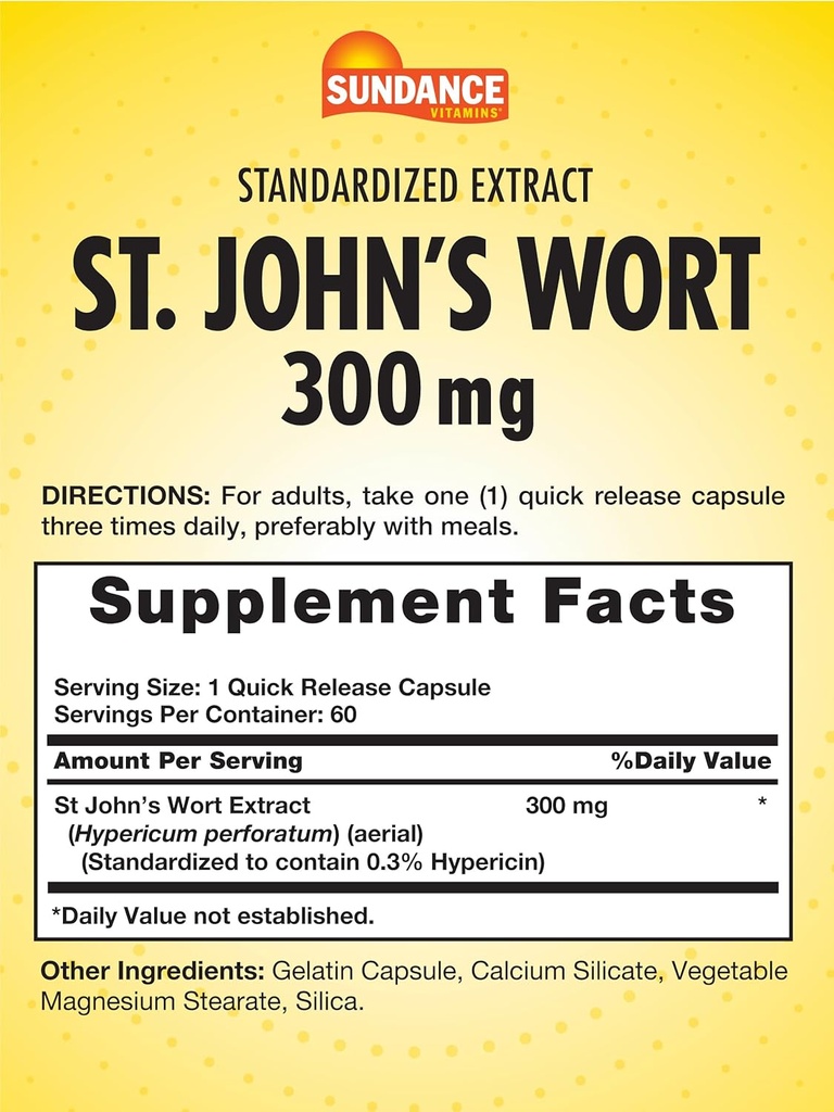 Sundance St. John's Wort Capsules | 300mg | 60 Count | Non-GMO and Gluten Free Standardized Extract 3