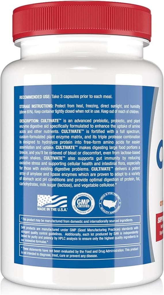 SAN's Cultivate Prebiotic-Probiotic, Multi-Strain Probiotics & Synergistic Prebiotics with Digestive Enzymes - Designed for Digestive Health, Supporting Gut Microbiome - for Women & Men, 96 Capsules 3