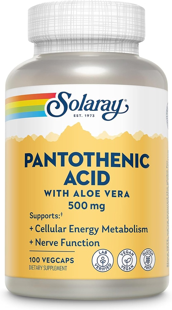 SOLARAY Pantothenic Acid 500mg - Vitamin B 5 for Coenzyme-A Production and Energy Metabolism, Hair, Skin, and Nails Support - Vegan, Lab Verified, 60-Day Guarantee - 100 Servings, 100 VegCaps 2