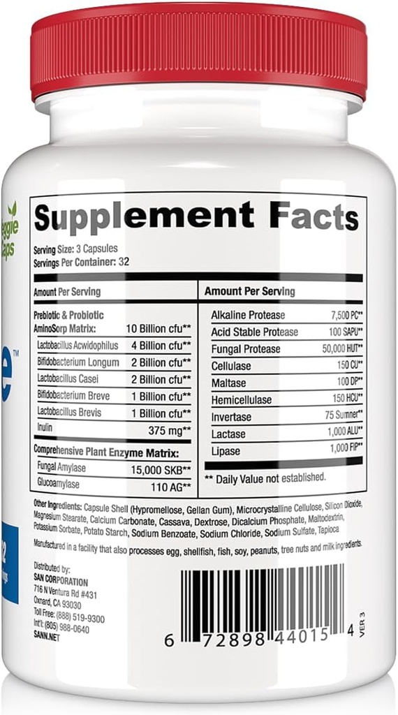 SAN's Cultivate Prebiotic-Probiotic, Multi-Strain Probiotics & Synergistic Prebiotics with Digestive Enzymes - Designed for Digestive Health, Supporting Gut Microbiome - for Women & Men, 96 Capsules 4