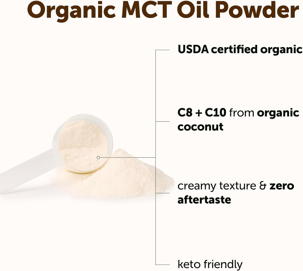 Organic MCT Oil Powder with Prebiotic Fiber,1 Pound(16 Ounce), Fast Fuel for Body and Brain, C8 MCT Oil for Coffee Creamer, No GMOs, Keto Diet, Vegan 4
