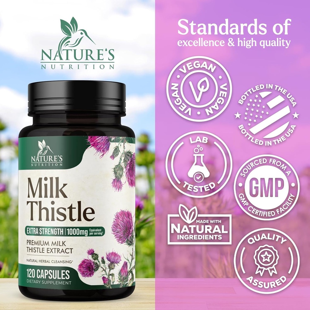 Milk Thistle Extract 1000mg - Liver Cleanse Detox & Repair Formula with Dandelion Extract - Herbal Liver Supplement - Nature's Milk Thistle w/Silymarin Marianum, Supports Liver Health - 120 Capsules 5
