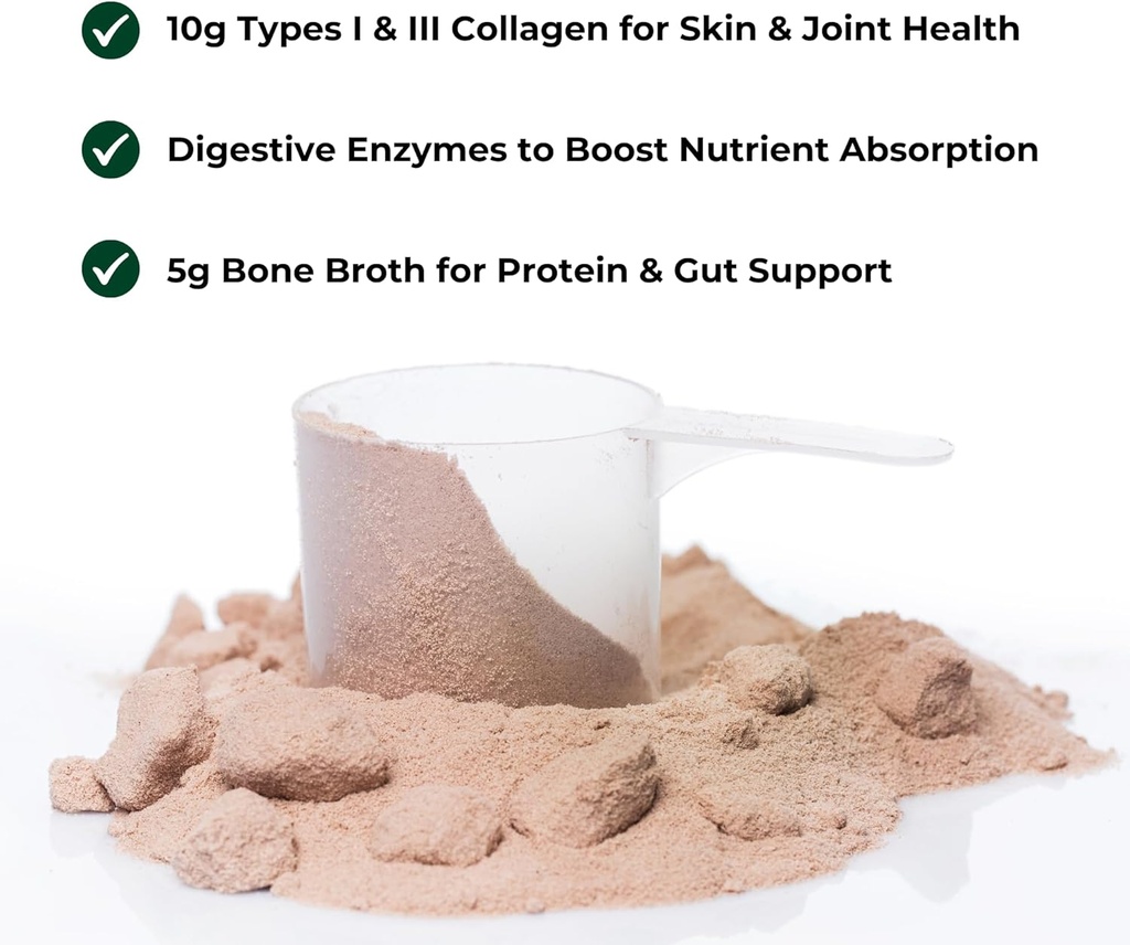 Olea Advanced Collagen & Bone Broth Powder, 10g Hydrolyzed Collagen, 5g Bone Broth, Hyaluronic Acid, Probiotics, Enzymes – Supports Skin, Hair, Nails, & Gut Health, Rich Chocolate 5