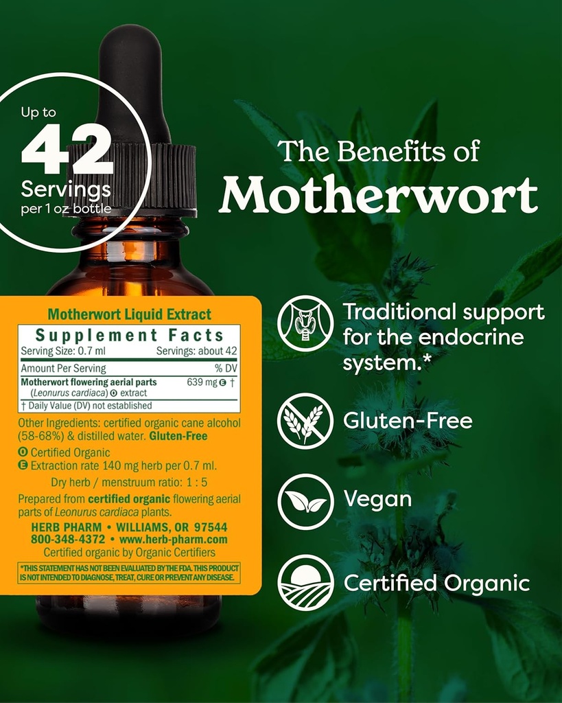 Herb Pharm Certified Organic Motherwort Liquid Extract for Endocrine System Support - 1 Ounce 3