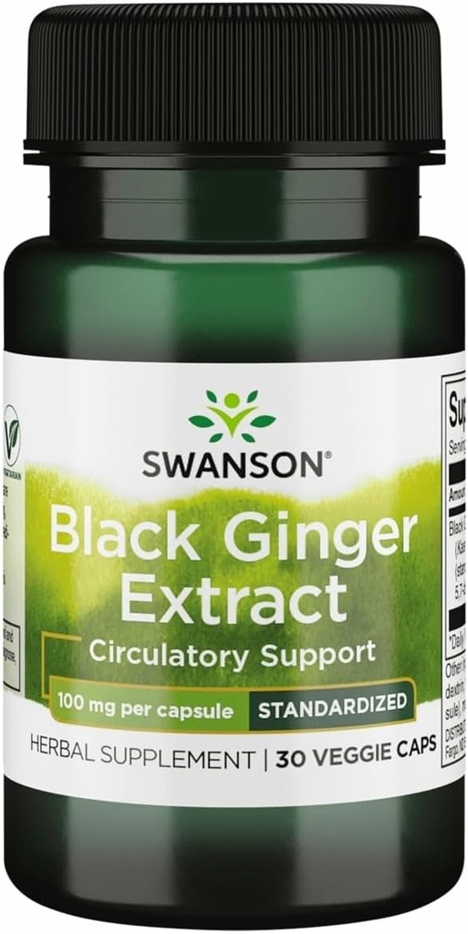 Swanson Black Ginger Extract - Promotes Healthy Blood Circulation and Physical Vigor - May Aid Heart Health, Muscle Tissue, and Wellbeing - (30 Veggie Capsules, 100mg Each) 1 Pack 2