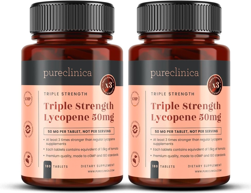 pureclinica Lycopene Supplement 50mg – High Strength Tomato Extract Antioxidant – 360 Tablets (1 Year Supply) – Prostate Health, Heart, Eye & Skin Support – GMO Free 2