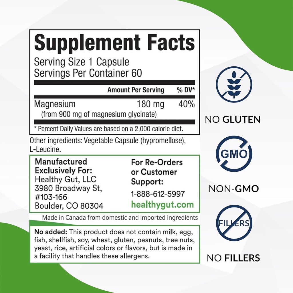 Healthy Gut Magnesium-HP | Ultra Pure Glycinate with Zero Fillers | 180 mg Magnesium Glycinate | 60 Servings 3