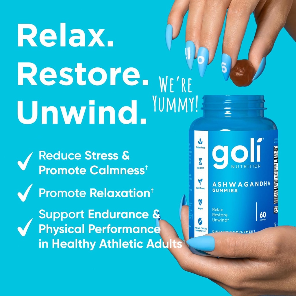 Goli Ashwagandha & Vitamin D Gummy - 180 Count - Mixed Berry, KSM-66, Vegan, Plant Based, Non-GMO, Gluten-Free & Gelatin Free Relax. Restore. Unwind, Pack of 3 4