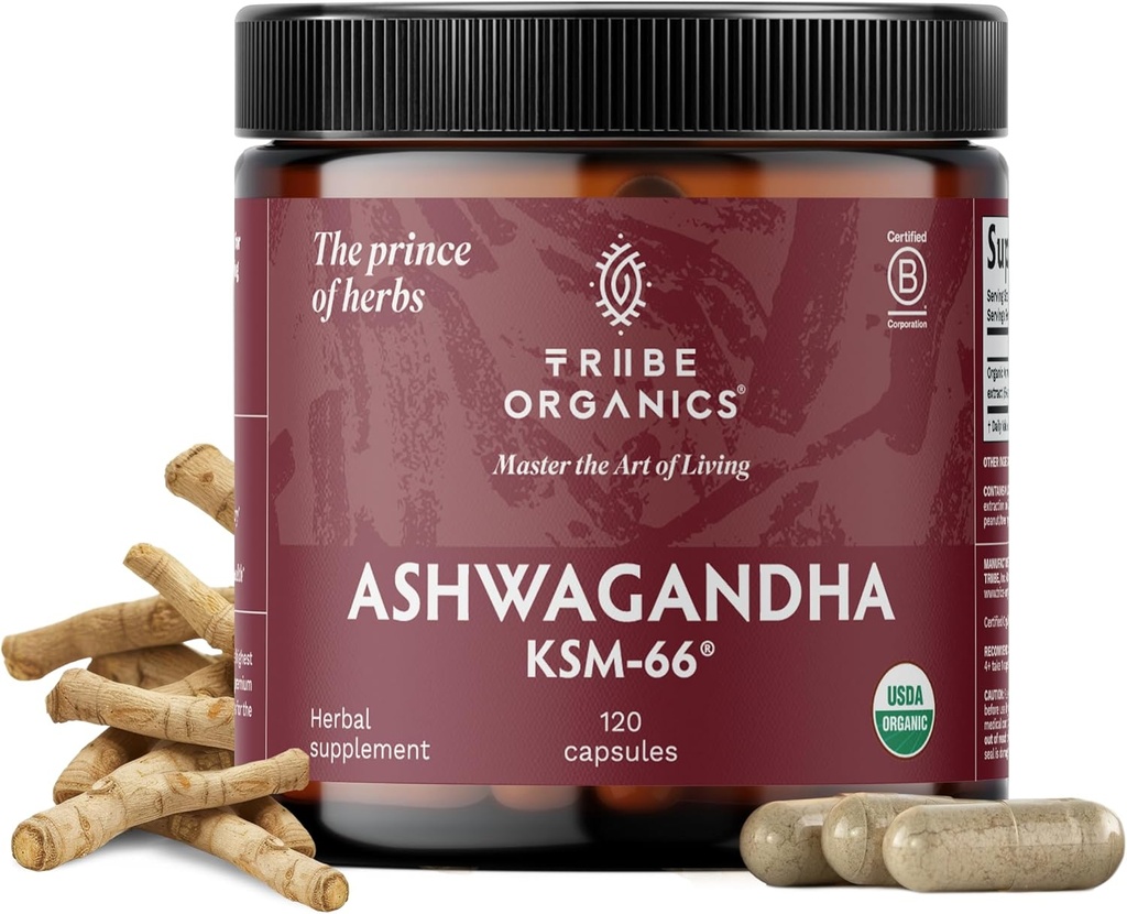 TRIBE ORGANICS Balance Duo - KSM-66 Ashwagandha 120ct + Turmeric Curcumin C3 Complex 120ct 3